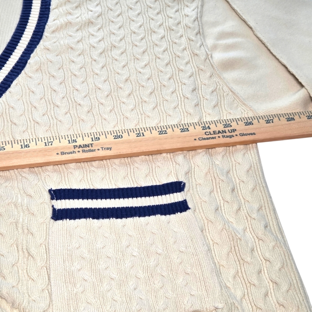 We The Free Varsity Cardigan Ecru Blue Cable Knit Oversized Collegiate S NWOT - Picture 9 of 15